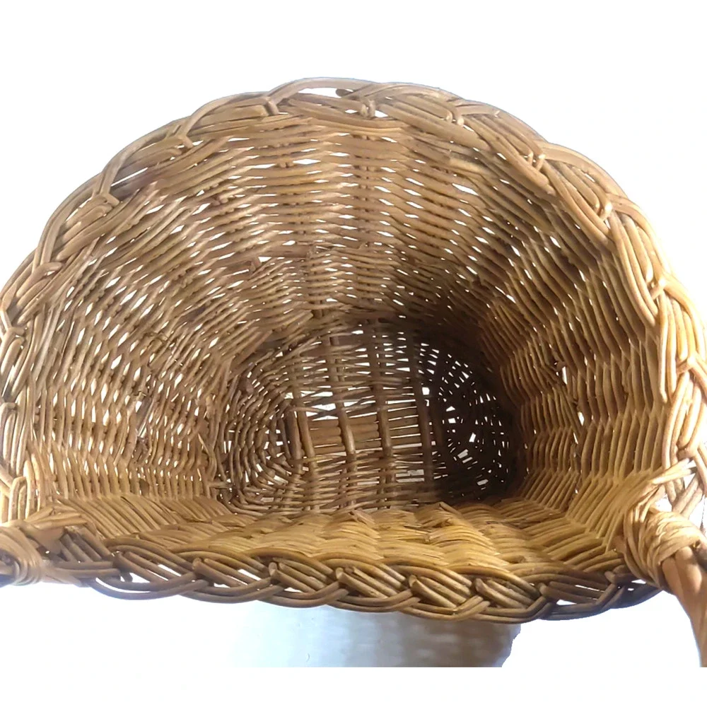 Hanging Half Basket Wicker Rattan Light Brown Handle Plant Storage